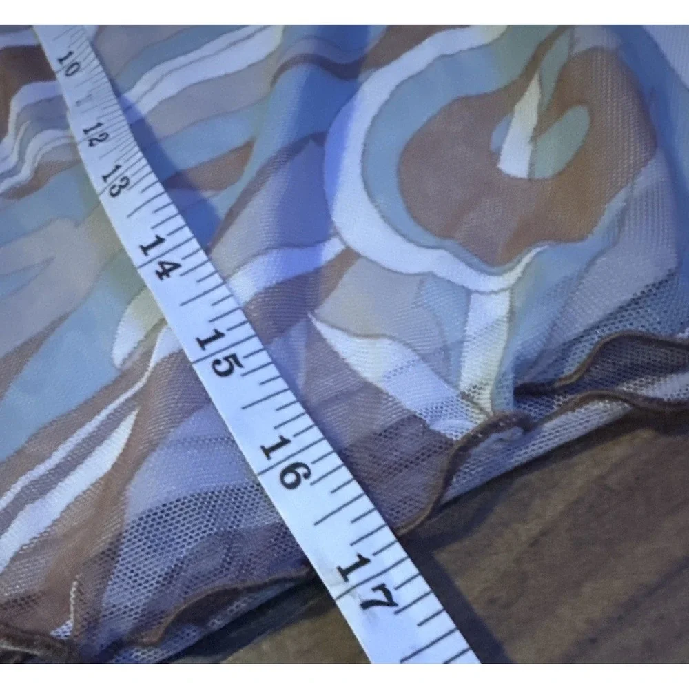 Y2K Mesh Mini Skirt Abstract Swirl Print Stretch Waist Retro‎ Clubwear XS S